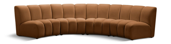 Meridian Furniture Infinity Four Piece Modular Sectional Saddle Velvet Channel Tufted Living Room Sofa 638Saddle-4PC