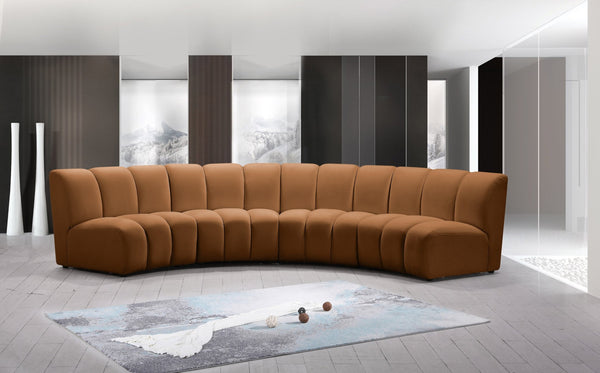Meridian Furniture Infinity Four Piece Modular Sectional Saddle Velvet Channel Tufted Living Room Sofa 638Saddle-4PC