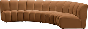 Meridian Furniture Infinity Four Piece Modular Sectional Saddle Velvet Channel Tufted Living Room Sofa 638Saddle-4PC