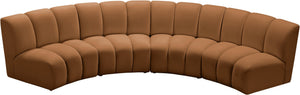 Meridian Furniture Infinity Four Piece Modular Sectional Saddle Velvet Channel Tufted Living Room Sofa 638Saddle-4PC
