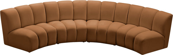 Meridian Furniture Infinity Four Piece Modular Sectional Saddle Velvet Channel Tufted Living Room Sofa 638Saddle-4PC