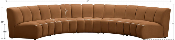 Meridian Furniture Infinity Five Piece Modular Sectional Saddle Velvet Channel Tufted Living Room Sofa 638Saddle-5PC