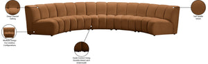 Meridian Furniture Infinity Five Piece Modular Sectional Saddle Velvet Channel Tufted Living Room Sofa 638Saddle-5PC