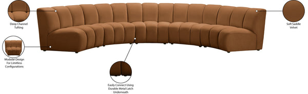 Meridian Furniture Infinity Five Piece Modular Sectional Saddle Velvet Channel Tufted Living Room Sofa 638Saddle-5PC