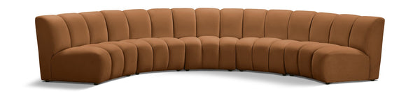 Meridian Furniture Infinity Five Piece Modular Sectional Saddle Velvet Channel Tufted Living Room Sofa 638Saddle-5PC