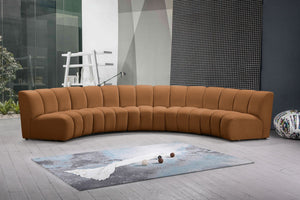 Meridian Furniture Infinity Five Piece Modular Sectional Saddle Velvet Channel Tufted Living Room Sofa 638Saddle-5PC