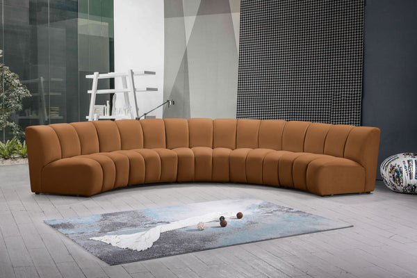 Meridian Furniture Infinity Five Piece Modular Sectional Saddle Velvet Channel Tufted Living Room Sofa 638Saddle-5PC