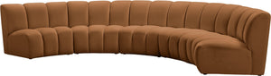 Meridian Furniture Infinity Five Piece Modular Sectional Saddle Velvet Channel Tufted Living Room Sofa 638Saddle-5PC
