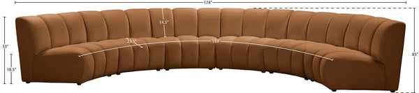 Meridian Furniture Infinity Six Piece Modular Velvet Sectional with Channel Tufting for Open Living 638Saddle-6PC