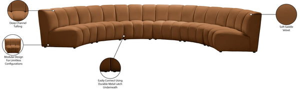 Meridian Furniture Infinity Six Piece Modular Velvet Sectional with Channel Tufting for Open Living 638Saddle-6PC