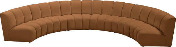 Meridian Furniture Infinity Six Piece Modular Velvet Sectional with Channel Tufting for Open Living 638Saddle-6PC