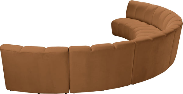 Meridian Furniture Infinity Six Piece Modular Velvet Sectional with Channel Tufting for Open Living 638Saddle-6PC