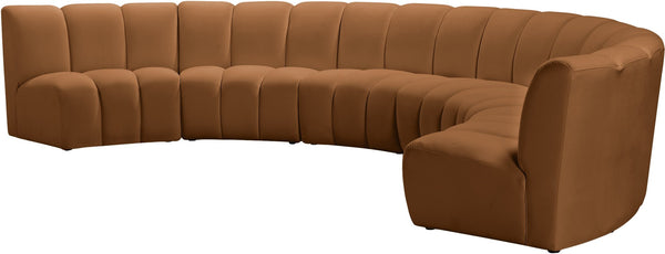 Meridian Furniture Infinity Six Piece Modular Velvet Sectional with Channel Tufting for Open Living 638Saddle-6PC