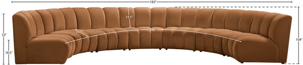 Meridian Furniture Infinity Seven Piece Modular Sectional Channel Tufted Velvet Seating for Large Living Rooms 638Saddle-7PC