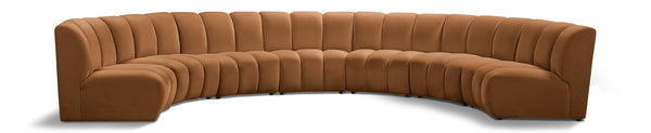 Meridian Furniture Infinity Seven Piece Modular Sectional Channel Tufted Velvet Seating for Large Living Rooms 638Saddle-7PC