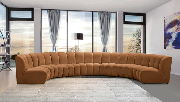Meridian Furniture Infinity Seven Piece Modular Sectional Channel Tufted Velvet Seating for Large Living Rooms 638Saddle-7PC
