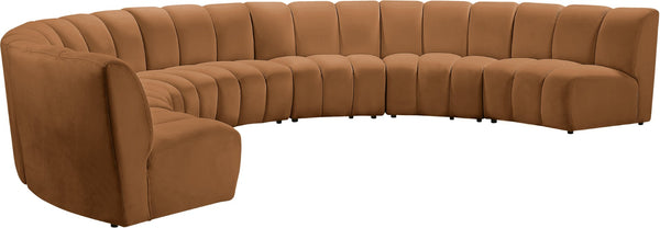 Meridian Furniture Infinity Seven Piece Modular Sectional Channel Tufted Velvet Seating for Large Living Rooms 638Saddle-7PC