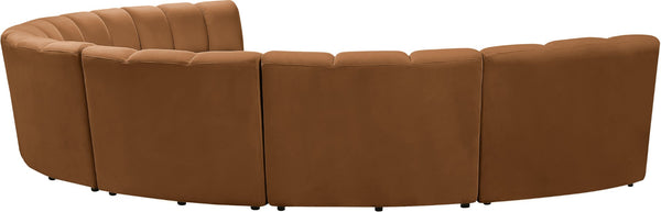 Meridian Furniture Infinity Seven Piece Modular Sectional Channel Tufted Velvet Seating for Large Living Rooms 638Saddle-7PC