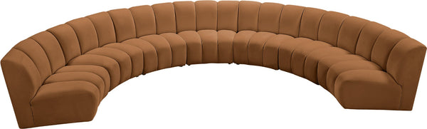 Meridian Furniture Infinity Seven Piece Modular Sectional Channel Tufted Velvet Seating for Large Living Rooms 638Saddle-7PC