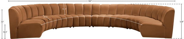 Meridian Furniture Infinity Eight Piece Modular Sectional Saddle Velvet Channel Tufted Living Room Sofa 638Saddle-8PC