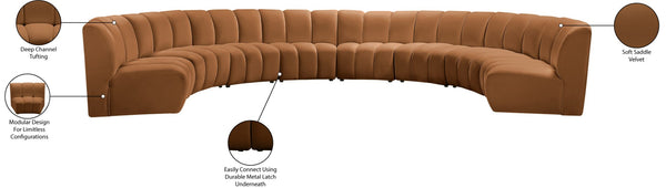 Meridian Furniture Infinity Eight Piece Modular Sectional Saddle Velvet Channel Tufted Living Room Sofa 638Saddle-8PC