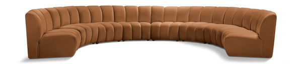 Meridian Furniture Infinity Eight Piece Modular Sectional Saddle Velvet Channel Tufted Living Room Sofa 638Saddle-8PC
