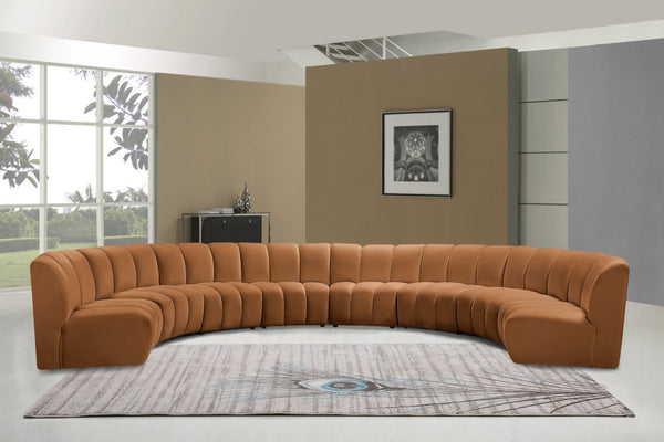 Meridian Furniture Infinity Eight Piece Modular Sectional Saddle Velvet Channel Tufted Living Room Sofa 638Saddle-8PC