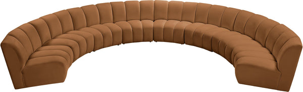Meridian Furniture Infinity Eight Piece Modular Sectional Saddle Velvet Channel Tufted Living Room Sofa 638Saddle-8PC