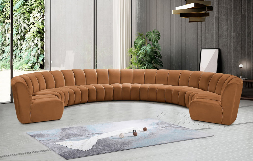 Meridian Furniture Infinity Nine Piece Modular Sectional with Channel Tufted Saddle Velvet Upholstery 638Saddle-9PC