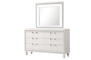English Elm Genoa Six Drawer Dresser Art Deco Glam White Lacquer with Mirror Trim Accents B078P497937