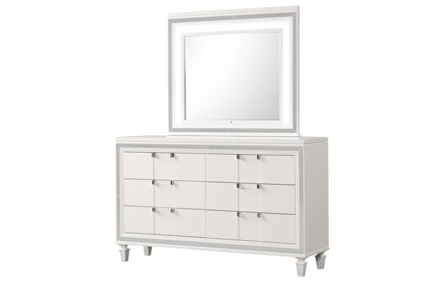 English Elm Genoa Six Drawer Dresser Art Deco Glam White Lacquer with Mirror Trim Accents B078P497937