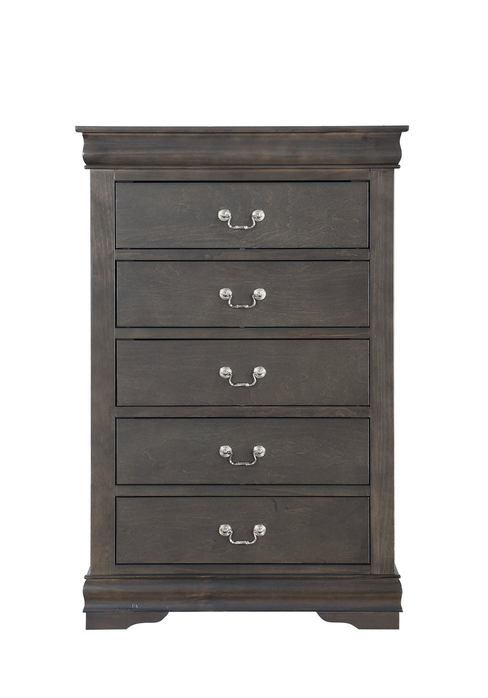 English Elm Dark Grey Five-Drawer Chest with Smooth Metal Pulls, Solid Pine Build, Contemporary Storage Solution B062P209040