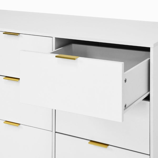English Elm 9 Drawer Handleless White Matte Dresser Sleek Minimalist Storage for Bedroom or Hallway White W409S00015