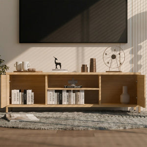 English Elm Bamboo Low Profile Media Console with Open Shelving and Cabinet Storage for Living Room W2207P334018