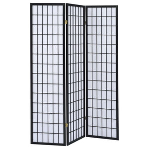 English Elm Porch 3-Panel Shoji Room Divider Screen with Warm Wood Grain, Lightweight Paper Panels, Minimalist Light Diffuser Black B062P331076
