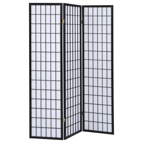 English Elm Porch 3-Panel Shoji Room Divider Screen with Warm Wood Grain, Lightweight Paper Panels, Minimalist Light Diffuser Black B062P331076