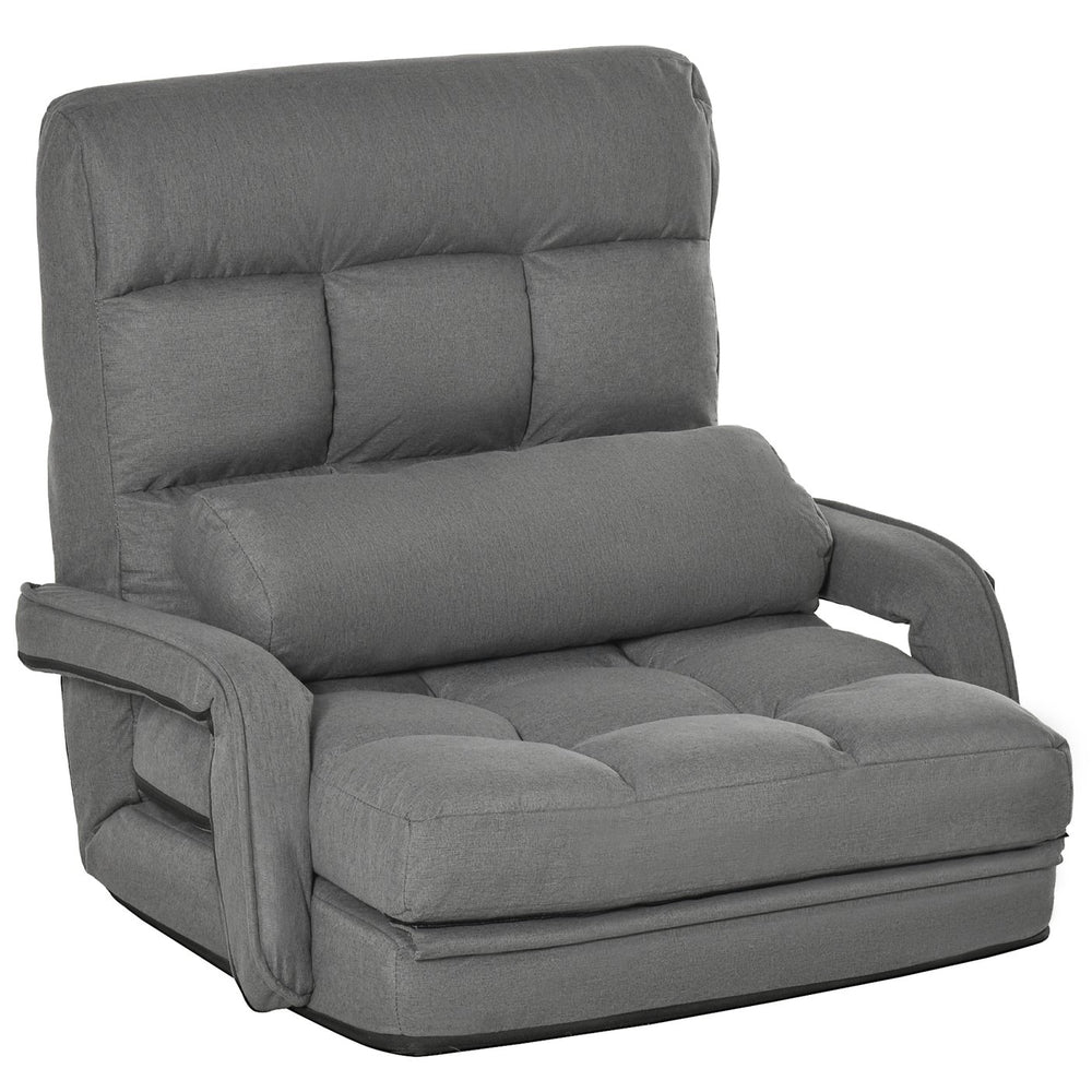 English Elm Homcom Convertible Floor Sofa Bed - Stylish Grey Armchair & Sleeper With Adjustable Positions & Pillow W2225P217477