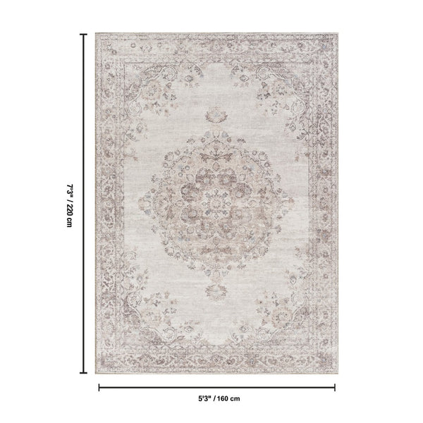 English Elm Oxford Traditional Medallion Ivory Polyester Area Rug Stain Resistant Living Room Accent B186P428897