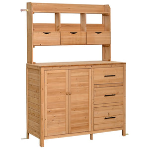 English Elm (with Hutch) Topamx Solid Fir Potting Bench Patio Workstation Spice Rack Drawer Natural Wood N717P404331A