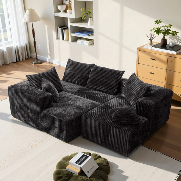 English Elm U-shaped Modular Sectional Sofa Corduroy Cloud Comfort for Modern Living Rooms W3653P416417