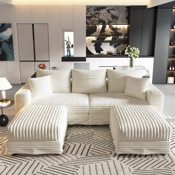 English Elm 82.7" Plush Corduroy 3-Seat Sofa – Versatile Cloud Couch With Ottomans & Soft Pillows For Comfort W1885S00151