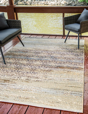 Unique Loom Outdoor Modern Transitional Machine Made Damask Rug Beige, Blue/Brown/Purple 8' 0" x 11' 4"