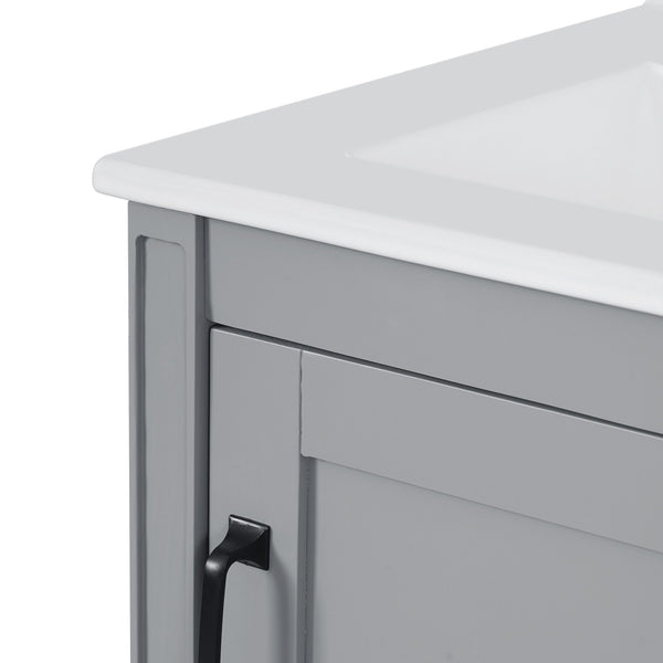 English Elm 20" Gray Bathroom Vanity with Ceramic Sink, Soft-Close Door, U-Shaped Adjustable Shelf & Door Storage Rack for Small Spaces N729P299364E