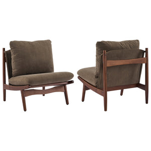 English Elm Vista Mid-century Accent Chairs Mocha Upholstered Natural Wood Frame Set of 2 N767P366304E