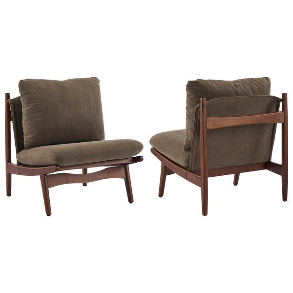 English Elm Vista Mid-century Accent Chairs Mocha Upholstered Natural Wood Frame Set of 2 N767P366304E
