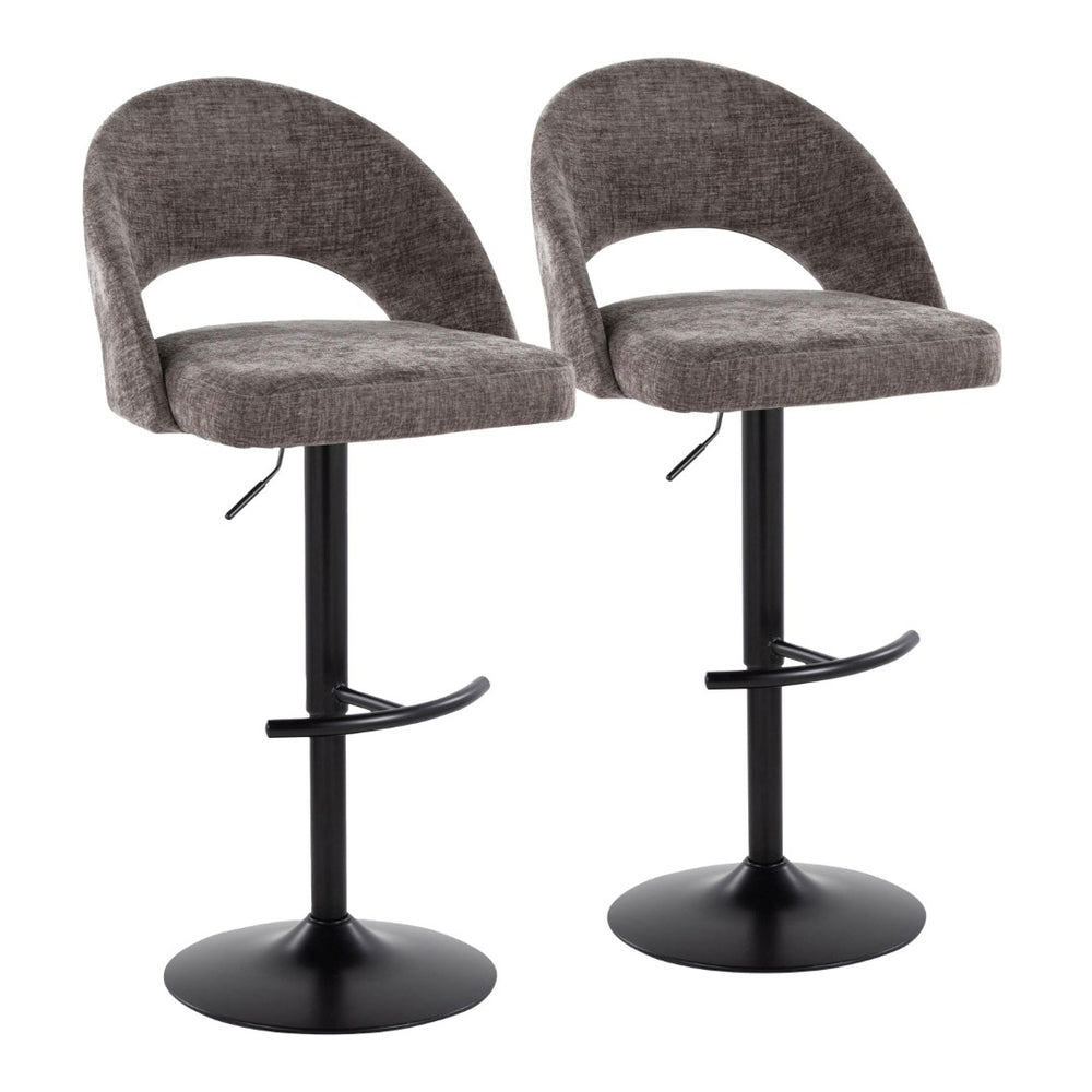 English Elm Adjustable Swivel Barstools Set of 2 Fabric Seat Black Metal Base Kitchen Counter Dark Grey B202S02003