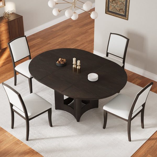 English Elm TOPMAX Solid Wood Extendable Round Dining Set for Small Spaces with 16" Removable Leaf and Cushioned Chairs Beige,Espresso SP000091AAP