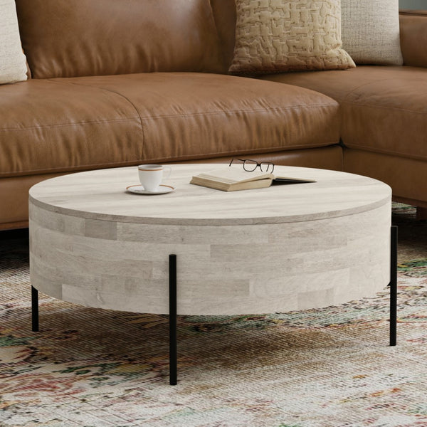 HomeRoots 38" White Round Solid Wood Coffee Table - Elegant, Durable Design for Living Rooms & Offices 639063