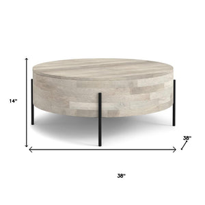 HomeRoots 38" White Round Solid Wood Coffee Table - Elegant, Durable Design for Living Rooms & Offices 639063