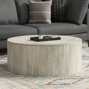 HomeRoots 36" White Solid Wood Round Coffee Table - Modern Minimalist Design for Living Rooms & Offices 639064